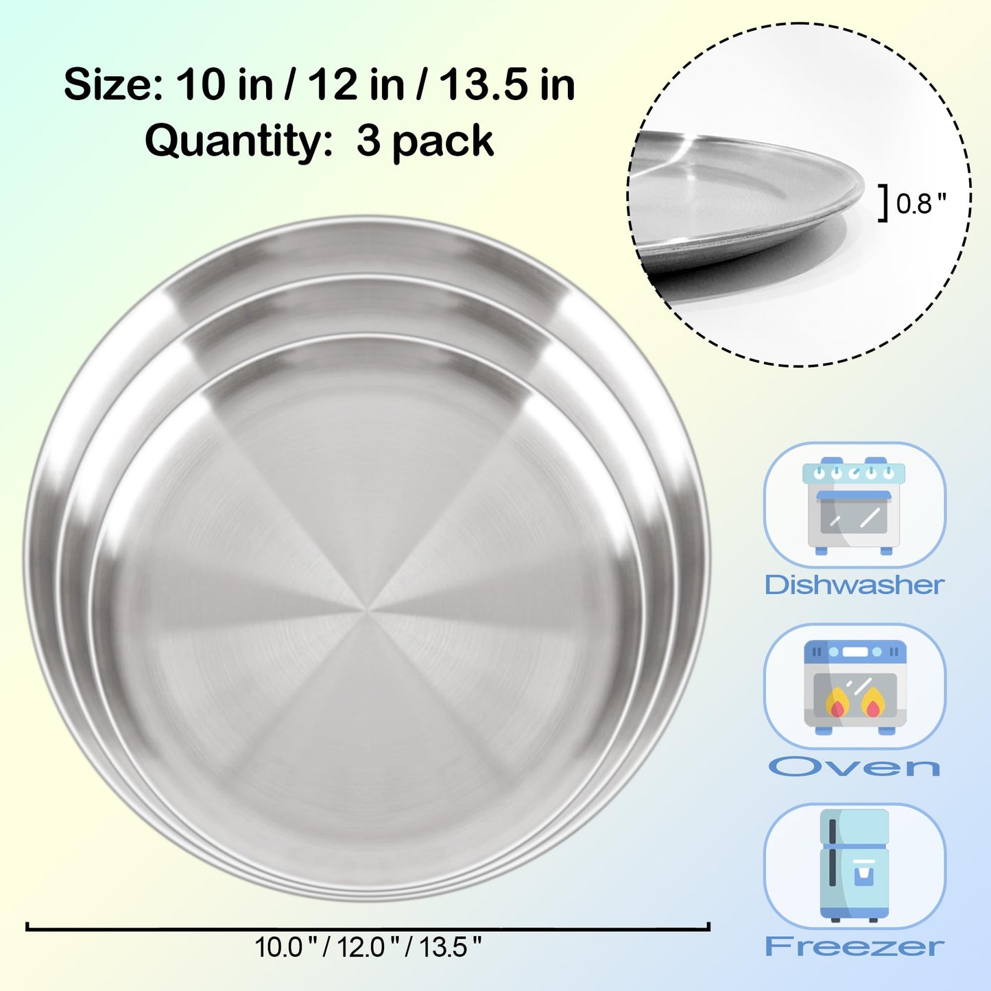 AWTBDP Pizza Pan for Oven, Non-Stick Stainless Steel Pizza Pans, Round Pizza Steel Tray for Baking Supplies & Kitchen, Restaurant, Home (13.5 Inch & 12 Inch & 10 Inch), Dishwasher Safe & Easy Clean