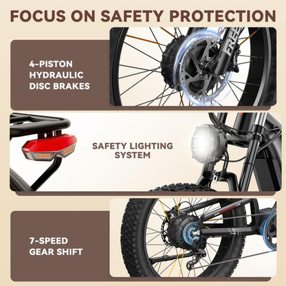 FREESKY 4000W Dual Motor Electric Bike for Adults, 48V 30AH Battery 120Miles Range, 40+MPH AWD Fast E-Bike, 26" Fat Tire Full Suspension Off-Road Mountain E Bike, Blue Grey, with Cycling Kits