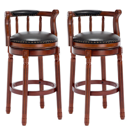 CozyRain Bar Stools Modern Swivel Barstools,Kitchen Counter Genuine Leather Upholstered Island Barstool with Footrest for Home Kitchen Dining Room (Set of 2 Black, Seat Height 29.5 in)