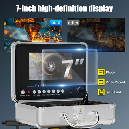 EIXAUP Sewer Camera 100 ft, 17 MM Pipe Inspection Camera with 8 Pcs LED Lights, 7" 1080P HD Monitor with DVR Function, IP68 Waterproof, Meter Marker, Included 32GB Card(30 m)