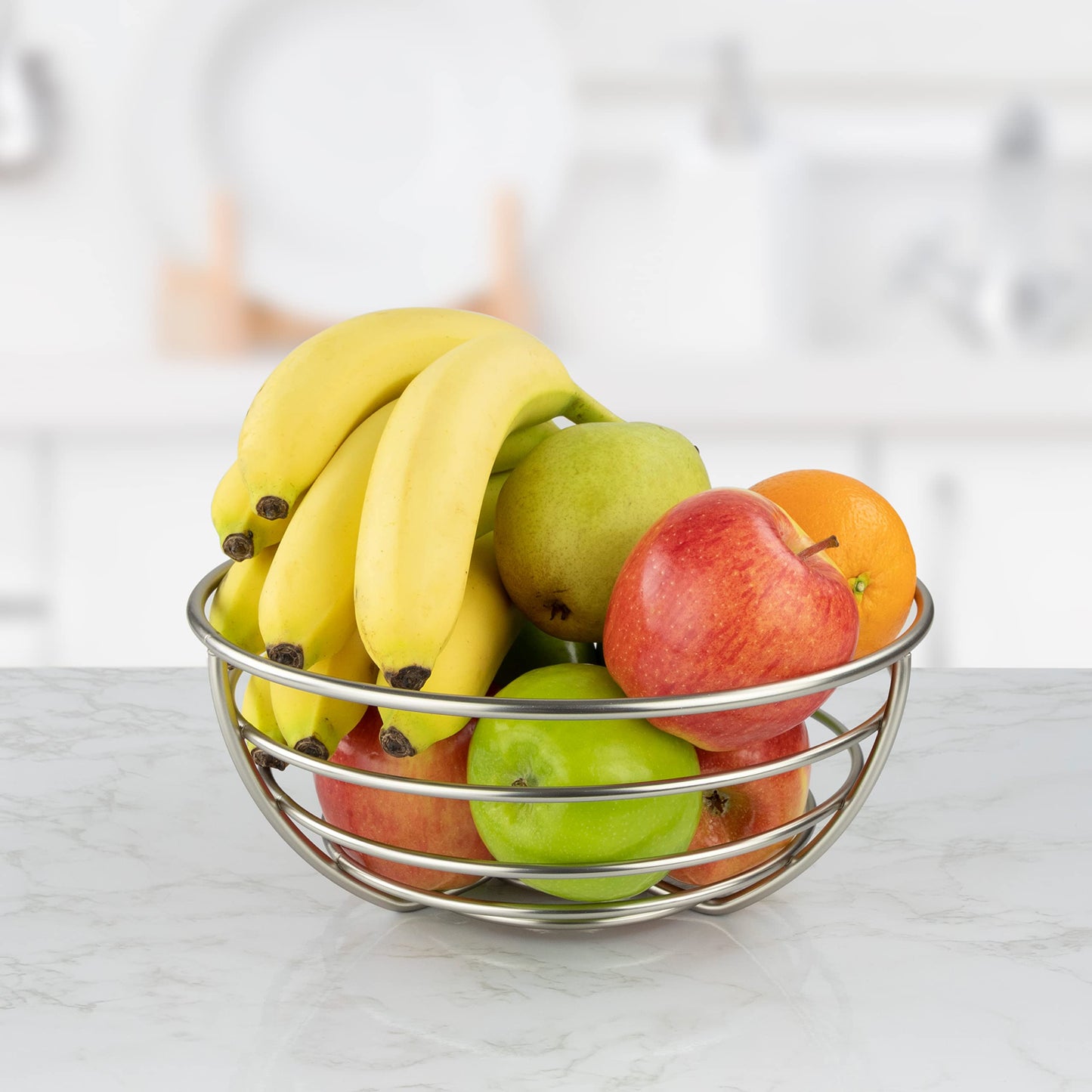 Spectrum Euro Wire Fruit Basket for Kitchen Countertop Storage, Sturdy Steel Metal Wire Decorative Fruit Bowl for Fresh Produce Vegetables Bread & Snacks Modern Open Design for Airflow, Satin Nickel