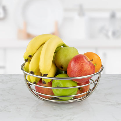Spectrum Euro Wire Fruit Basket for Kitchen Countertop Storage, Sturdy Steel Metal Wire Decorative Fruit Bowl for Fresh Produce Vegetables Bread & Snacks Modern Open Design for Airflow, Satin Nickel