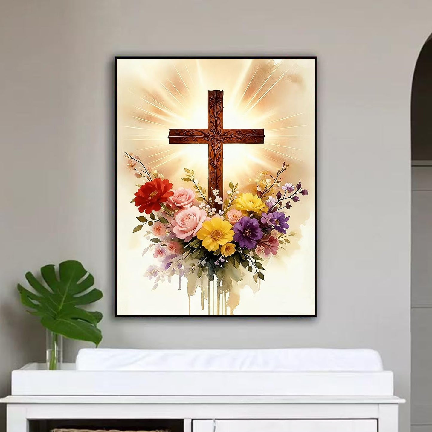 Lvmuu Religious Cross Diamond Art Kits for Adults, Jesus Christ Cross 5D Diamond Painting Kits for Beginners Paint By Numbers Full Round Drill Gem Art Craft Home Decoration 12x16in