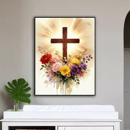 Lvmuu Religious Cross Diamond Art Kits for Adults, Jesus Christ Cross 5D Diamond Painting Kits for Beginners Paint By Numbers Full Round Drill Gem Art Craft Home Decoration 12x16in