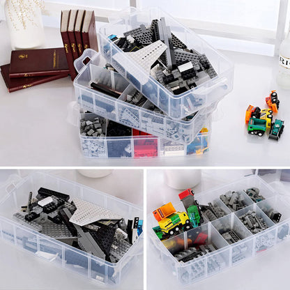Guyuyii 3-Tier Stackable Bead Organizer with Adjustable Dividers - 30 Compartments Plastic Storage Box for Washi Tape, Lego Pieces, Rock Collection & Sewing Threads - Portable Craft Case with Handle