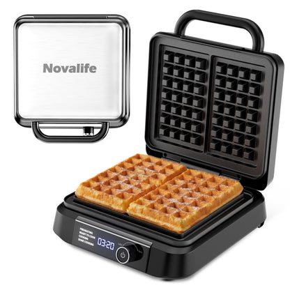 Waffle Maker, 1200W Belgian Waffle Maker, Dual Rectangular Thick Waffle Iron, 7-Level Browning LED Panel, Nonstick Plates, Anti-spill Design, Audible Ready Beep, Easy Cleanup, Stainless Steel