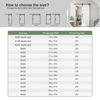 Fredbeck 32x84 inch White Barn Door with 5.5FT Sliding Door Hardware Kit Included & Handle,Solid,MDF,PVC Surface,DIY Assembly,5-Panel,Fit 29in-30in Opening
