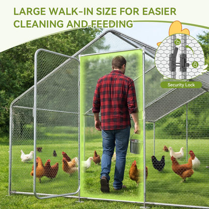 COMHOMA 19.7×10×6.6FT Large Metal Chicken Coop,Galvanized Steel Walk-in Chicken Run with Waterproof Roof & Lockable Door,Outdoor Poultry Cage for Hens,Ducks,Rabbits