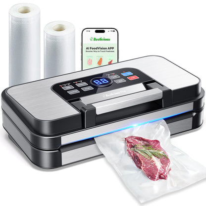 95Kpa Precision Pro Vacuum Sealer, with Double Heat Seal & Dual-Pump for Dry/Moist Food, 2X Strength, Food Vacuum Sealer Machine with Easy-Lock Handle, Built-in Cutter & Bag Storage, Stainless Steel