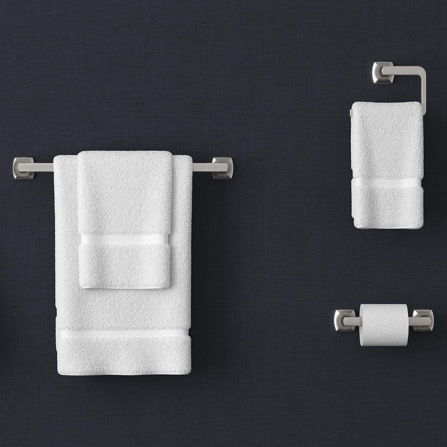Pfister Vaneri 3-Piece Bathroom Hardware Set with Towel Bar, Towel Ring, and Toilet Paper Holder, Wall-Mounted, Spot Defense Brushed Nickel Finish, BTBVRI3GS