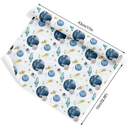 JarThenaAMCS Outer Space Wrapping Paper -Mini Roll- 17In x 32.8Ft First Trip Around The Sun Wrap Paper Watercolor Galaxy Star Craft Papers For Baby Shower Boy Birthday Party Gift Packing Supplies