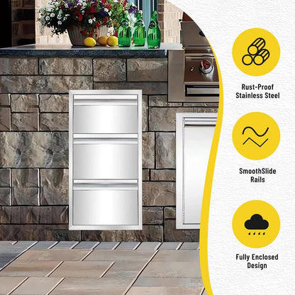 yuxiangBBQ Outdoor Kitchen Drawer, Stainless Steel Tilting Paper Towel Holder Drawer Plus Double Drawers Combination, 17W 30H 21D Double Wall Outdoor Kitchen Drawers