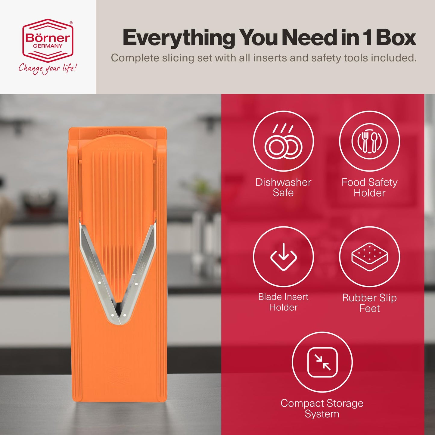 Swissmar Borner V-1001 V-Slicer Plus Mandoline 5 Piece Set (Orange)
