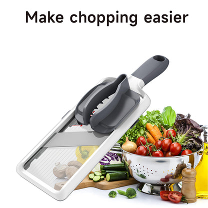 ZKIRON Handheld Mandoline Slicer for Kitchen - Adjustable 3-Thickness Vegetable Slicer (1mm-3mm) with Food Holder - Safe Potato Slicer & Cucumber Cutter for Salad, Easy to Clean (Gray)