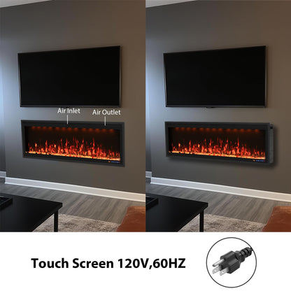 Valuxhome 50 inch Ultra-Thin Electric Fireplace Inserts, Built-in and Wall Mounting, Ultra-Narrow Frame and Lager Screen Vision with 13 Flame x 13 Ember Bed x 3 Top Light Colors, High/Low Temperature