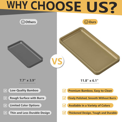 Weenson Gold Bathroom Vanity Tray for Countertop Perfume Makeup Jewelry Decor Candle, Bamboo Kitchen Tray for Soap Dispenser Spice Coffee, Toilet Tank Tray 11.81”L x 6.1”W x 0.79”H
