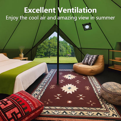 Canvas Bell Yurt Tent with Stove Jack, Waterproof Luxury 4 Season Tents for Family Outdoor Camping 100% Cotton Green Glamping Tents for Hunting, Partie, All Year Living (5M- 269 sq. ft yurt)