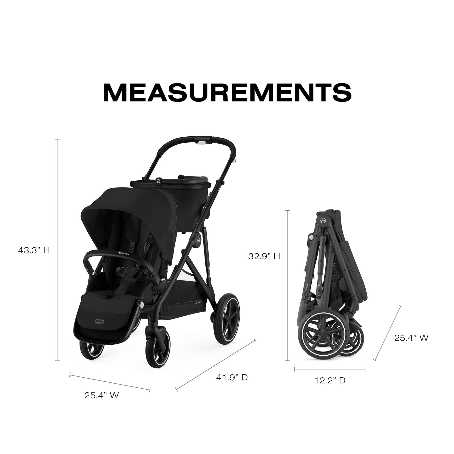 Cybex Gazelle S All-in-One Toddler and Baby Stroller with Over 20 Modular Configurations, Ergonomic Near-Flat Recline, Shopper Basket, and Compact Fold, Moon Black, Black Frame