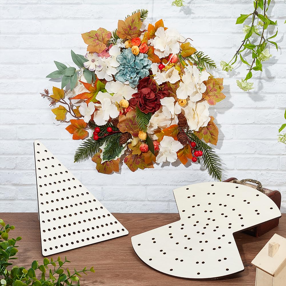 FINGERINSPIRE 4 Styles Wooden Wreath Frames for Craft Circular Wooden Wreath Boards Christmas Tree Shaped Macrame Flower Boards for Mesh Wreath Form Bow Shaped DIY Wreath Decor Supplies for Christmas