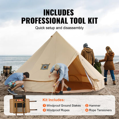 Happybuy Canvas Bell Tent, 4 Seasons Breathable 100% Cotton Canvas Yurt Tent - w/Stove Jack, 13.1ft / 4m Luxury Glamping Tent Waterproof Canvas Tents for Family Camping Outdoor Hunting Party