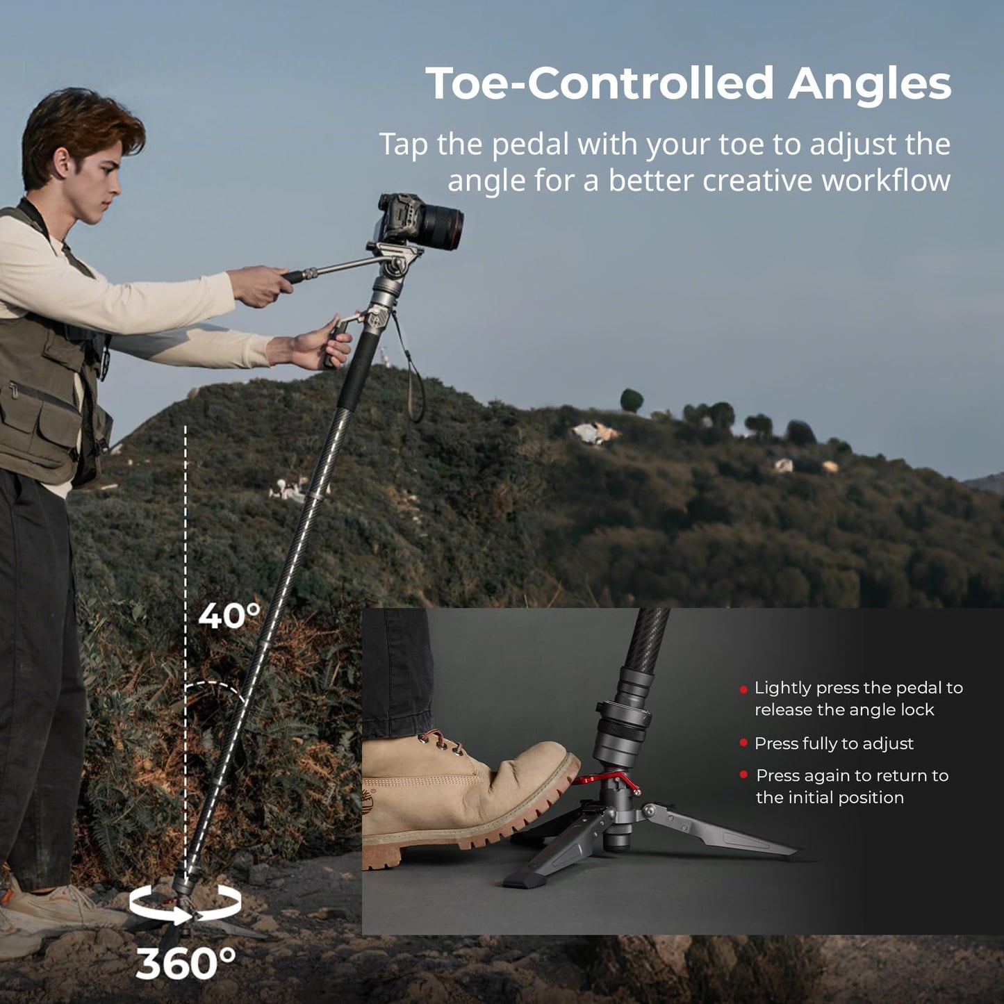 SmallRig 175cm / 68.9" Carbon Fiber Video Monopod for Camera, Compact Camera Monopod with One-Button Lift & Lock, Max. 5kg Playload Fluid Head Fits for DJI RS and for MFT 501L