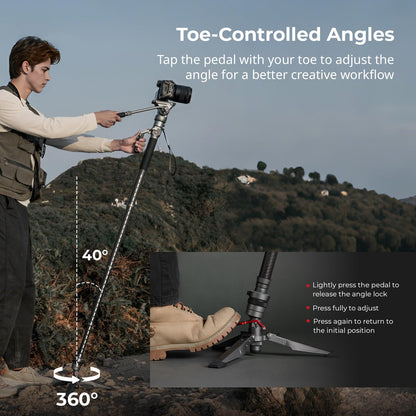 SmallRig 175cm / 68.9" Carbon Fiber Video Monopod for Camera, Compact Camera Monopod with One-Button Lift & Lock, Max. 5kg Playload Fluid Head Fits for DJI RS and for MFT 501L