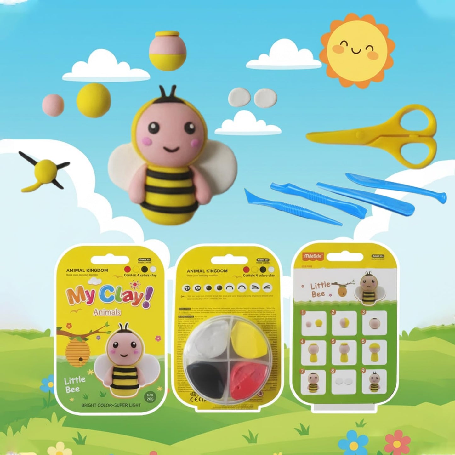 Air Dry Clay Kit, 12 Animals Kingdom Modeling Clay for Kids, DIY Model Magic Clay with Tools&Idea Cards, Soft&Non-Sticky, Safe&Non-Toxic Magic Clays, Creatible Art Crafts Toys Gifts for Boys Girls