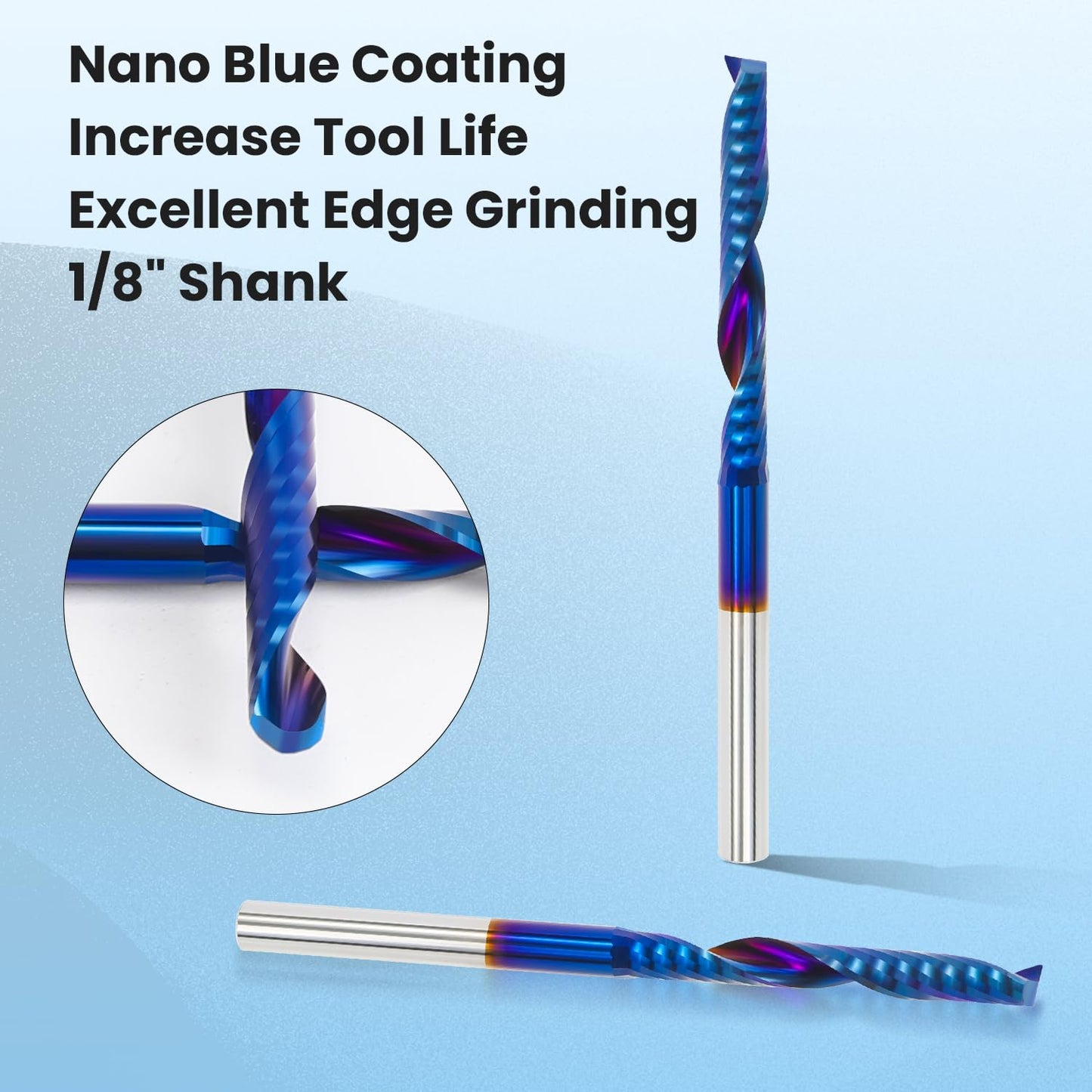 HQMaster 10 Pack O Flute CNC Router Bit 1/8” Shank Spiral Upcut Router Bit Single Flute End Mill Set Milling Cutter 1/8" Cutting Dia Tungsten Carbide Engraving Tool for MDF Acrylic PVC Wood Board
