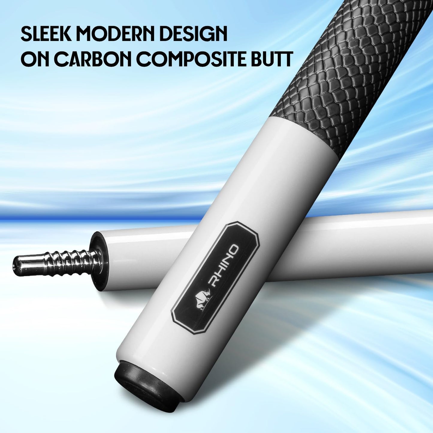 RHINO LUMINAX Carbon Fiber Billiard Cue Stick, Pro Taper Low Deflection Shaft, 3/8-8 Stainless Steel Joint, Composite Butt, Sport Wrap Grip