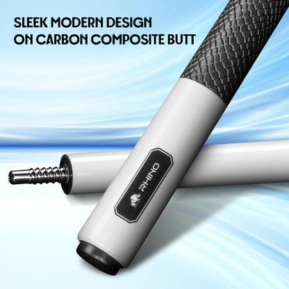 RHINO LUMINAX Carbon Fiber Billiard Cue Stick, Pro Taper Low Deflection Shaft, 3/8-8 Stainless Steel Joint, Composite Butt, Sport Wrap Grip