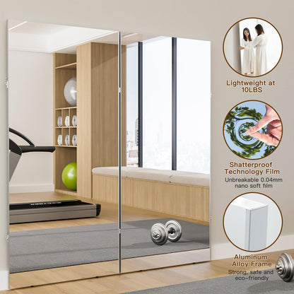 HDmuxel Space-Saving 360° Folding Full Length Mirror, 55" x 67" Oversized Standing/Leaning Mirror, Shatterproof, Lightweight Design for Home Gym, Yoga Studio, Dance Studio, Fitness Studio (Silver)
