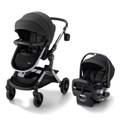 Graco® Modes Nest DLX Travel System, 3-in1 Modular Baby Carseat Stroller Combo, Adjustable Slide2Me Infant Car Seat Carrier, Pramette, to Toddler Stroller, Includes SnugRide DLX Infant Car Seat, Raven