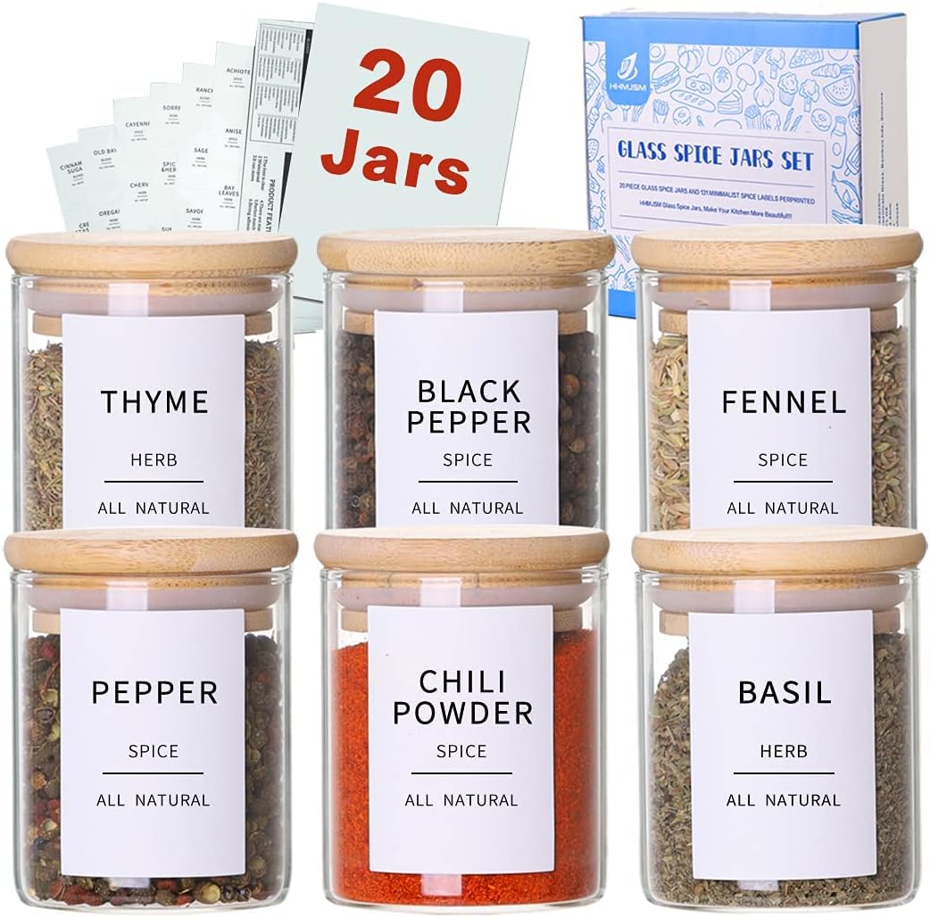 20 Thicken(2.4mm) 4oz 131 Glass Spice Jars with Bamboo Lids - Pcs Airtight Seasoning Containers with Waterproof