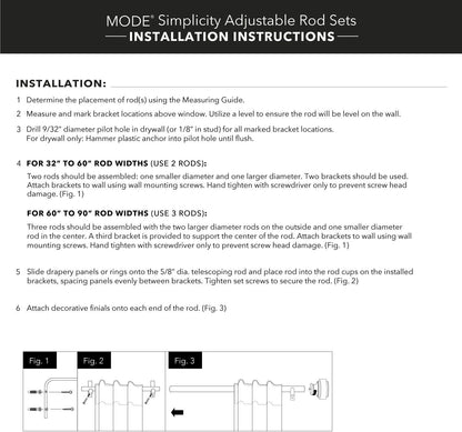 MODE Simplicity Collection 5/8" Diameter Curtain Rod Set with Doorknob Finials, Adjustable Gold