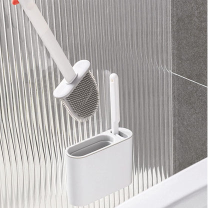 Toilet Brush and Holder, Double Brush Combination with Silicone Toilet Bowl Brush, Flat Flexible Bristles for Deep