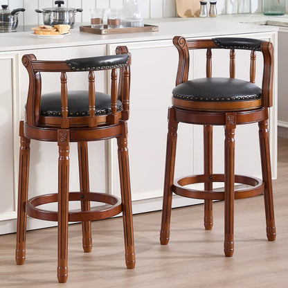 CozyRain Bar Stools Modern Swivel Barstools,Kitchen Counter Genuine Leather Upholstered Island Barstool with Footrest for Home Kitchen Dining Room (Set of 2 Black, Seat Height 29.5 in)