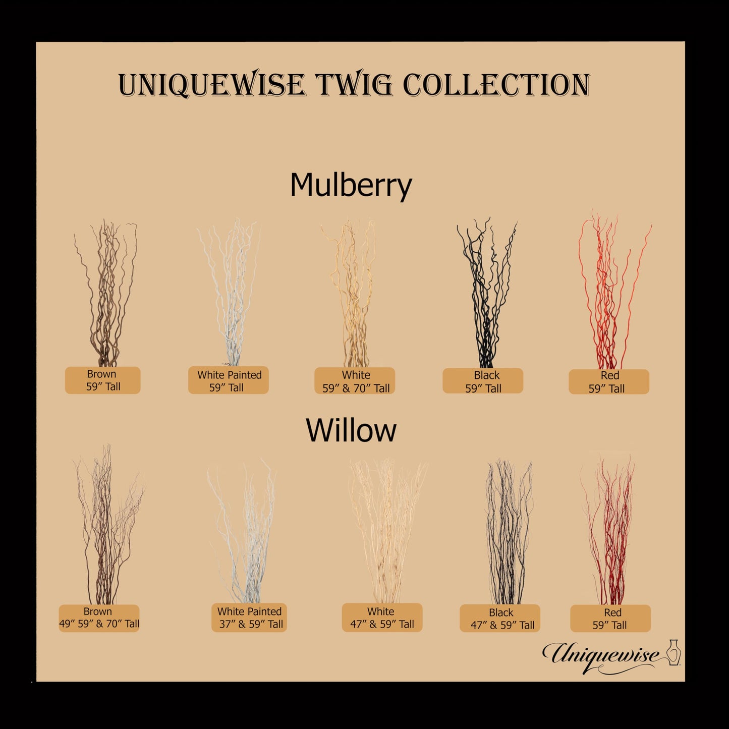 Uniquewise 12pc 37" Natural Dried Mulberry Twigs Ideal Sticks for DIY Crafts Decorative Stems Floral Arrangements Floor Vase Fillers Wedding Centerpiece Event Decorations and Home Décor Accent, Brown