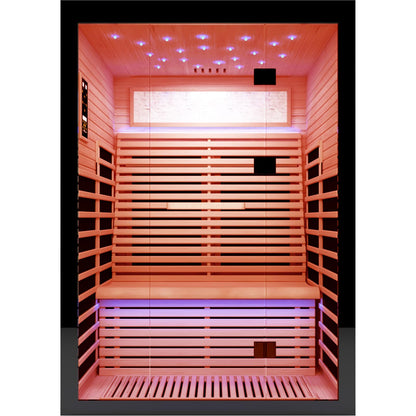 OUTEXER Sauna for 2 Person Far Infrared Saunas 2100W 120V Room Home Canadian Hemlock Indoor Low-EMF Dry Saunas with with Oxygen Bar 7 Color Light 53.1 * 47.2 * 74.8inch