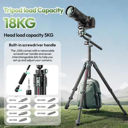 ULANZI JJ06 GlideGo Carbon Fiber Video Tripod, Dual 360° Pan Head, 73.6 inch Max Height, 11 lb Load, UKA Quick Release, Professional Portable Lightweight Travel Tripod with Bag