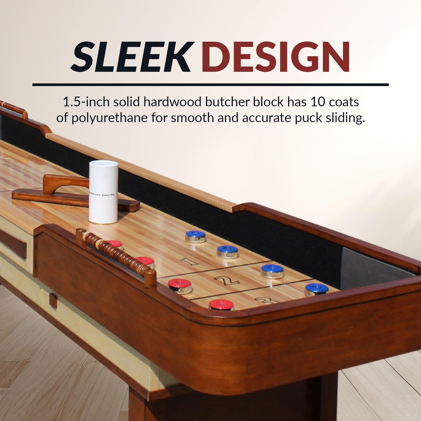 Hathaway Merlot 12 Foot Shuffleboard Table for Family Game Room - with Lacquer Coated Playfield, Built-in Scorer and Cabinet, Climate Adjusters, Leg Levelers, 8 Pucks, Brush, and Wax - Walnut Finish