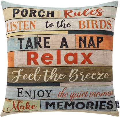 TRENDIN Square Pillow Cover, 18 X 18 Inch Decorative Throw Pillowcase, Porch Rules PL240TR