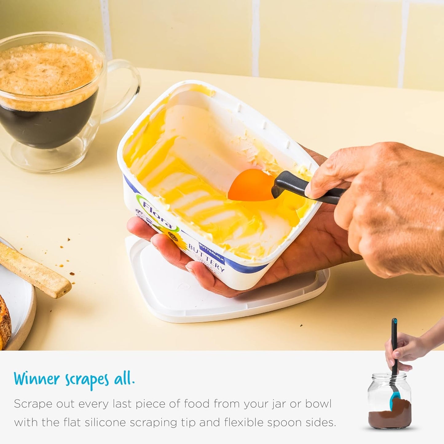 Dreamfarm Mini Supoon Non-Stick Spoon - Sit-Up Silicone Scraping, Cooking, 8" Orange