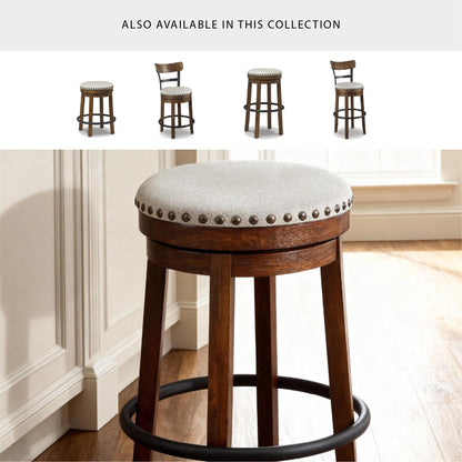 Signature Design by Ashley Valebeck Upholstered Swivel Stool, Cushioned Seat, Woven Fabric Upholstery, Wood, 24" H, Brown & Black