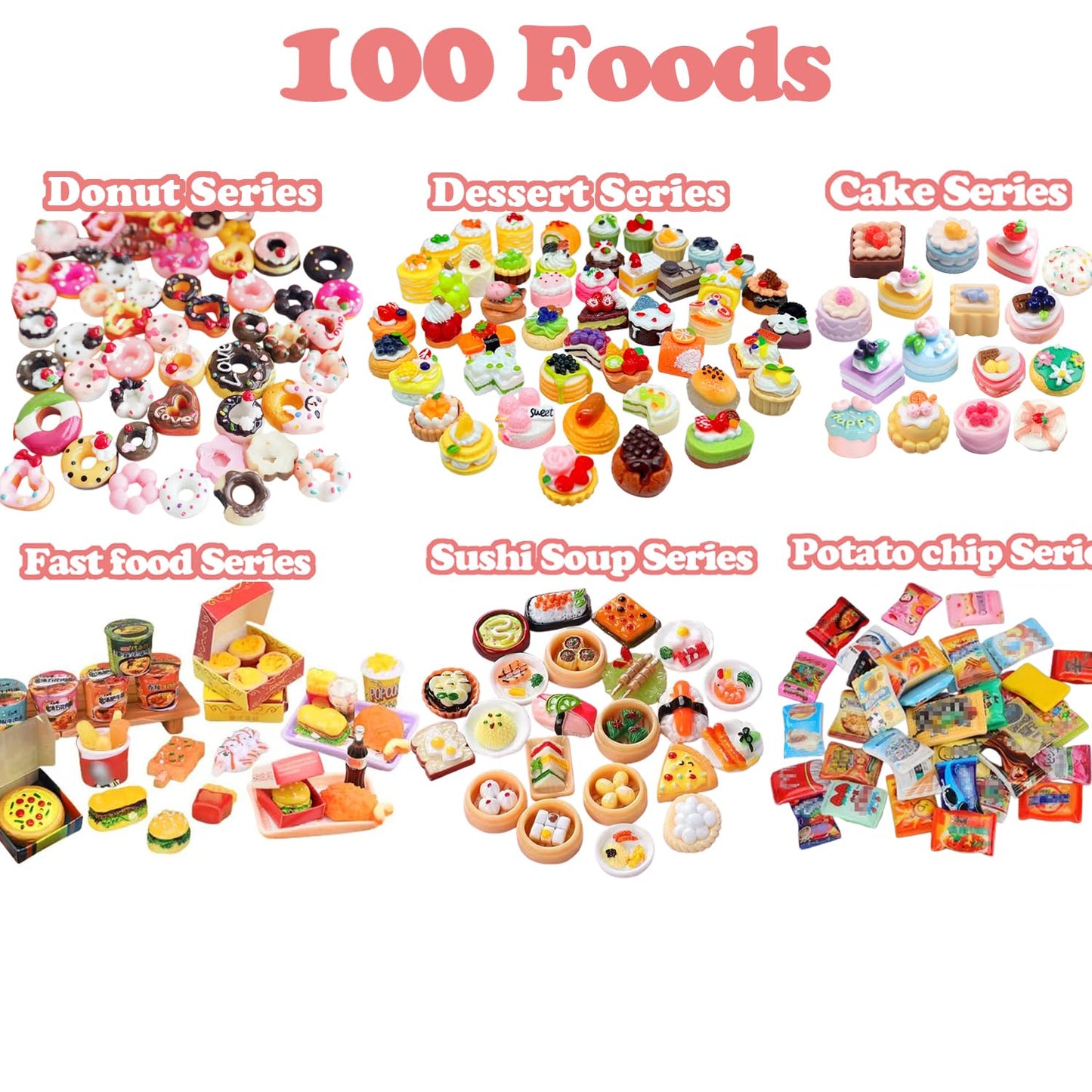 150pcs Miniature Stuff Mini Food Toys Dollhouse Accessories Doll House Kitchen Furniture Tiny Micro Cooking Miniatures Hamburger Cake Dessert Donut