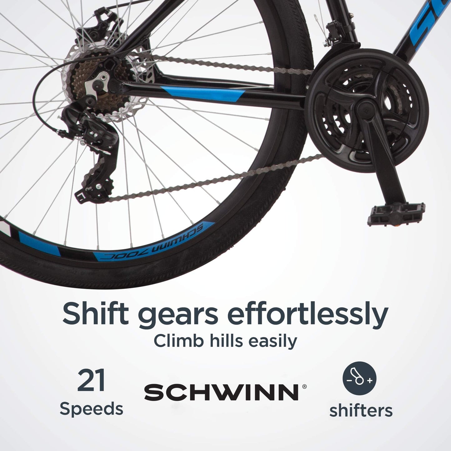 Schwinn GTX 2 Hybrid Bike, 700c Mens and Womens Bike, 21-Speed Hybrid Bicycle, Aluminum Dual-Sport Frame, Suspension Fork, Mechanical Disc Brakes, Adult Bicycle