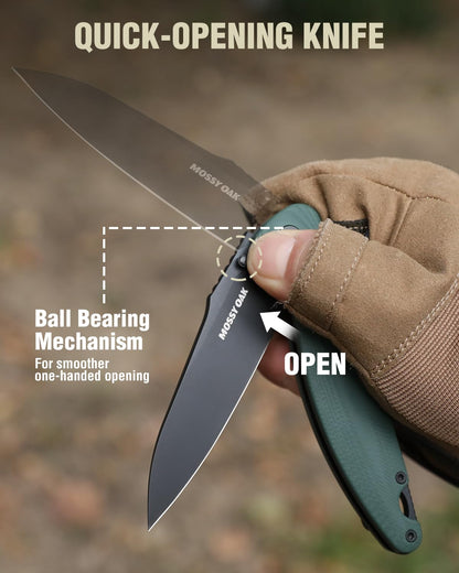 Mossy Oak Folding Pocket Knife, 3.54" D2 Steel Blade with G10 Handle, EDC Folding Knife with Pocket Clip, Suitable for Camping, Tactical, Survival, Hiking and Hunting