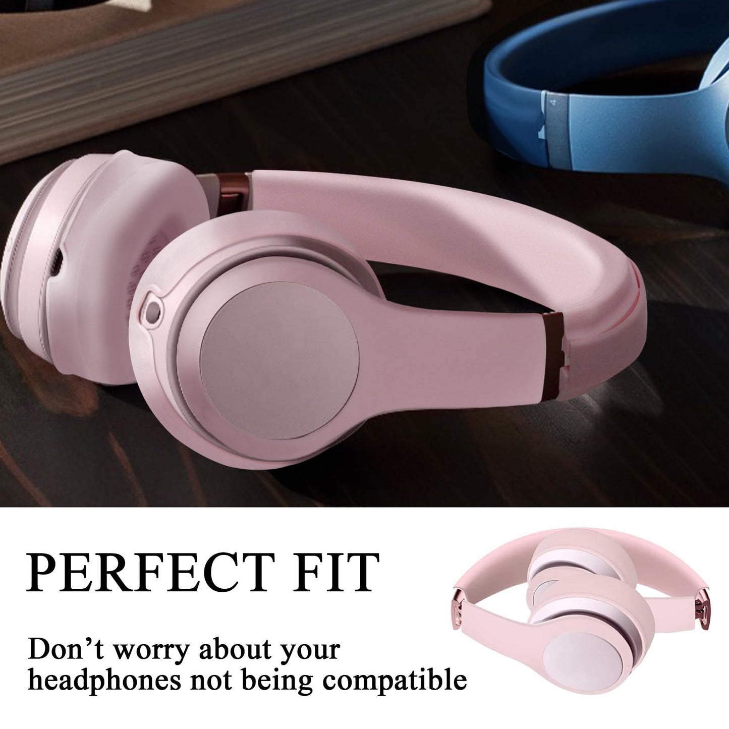 【3 in 1】 Solo 4 Silicone Case Cover Set,Anti-Scratch Ear Pad/Shell/Headband Cover for Beats Solo 4 Headphone,Soft Silicone Protector Accessorie(Pink)