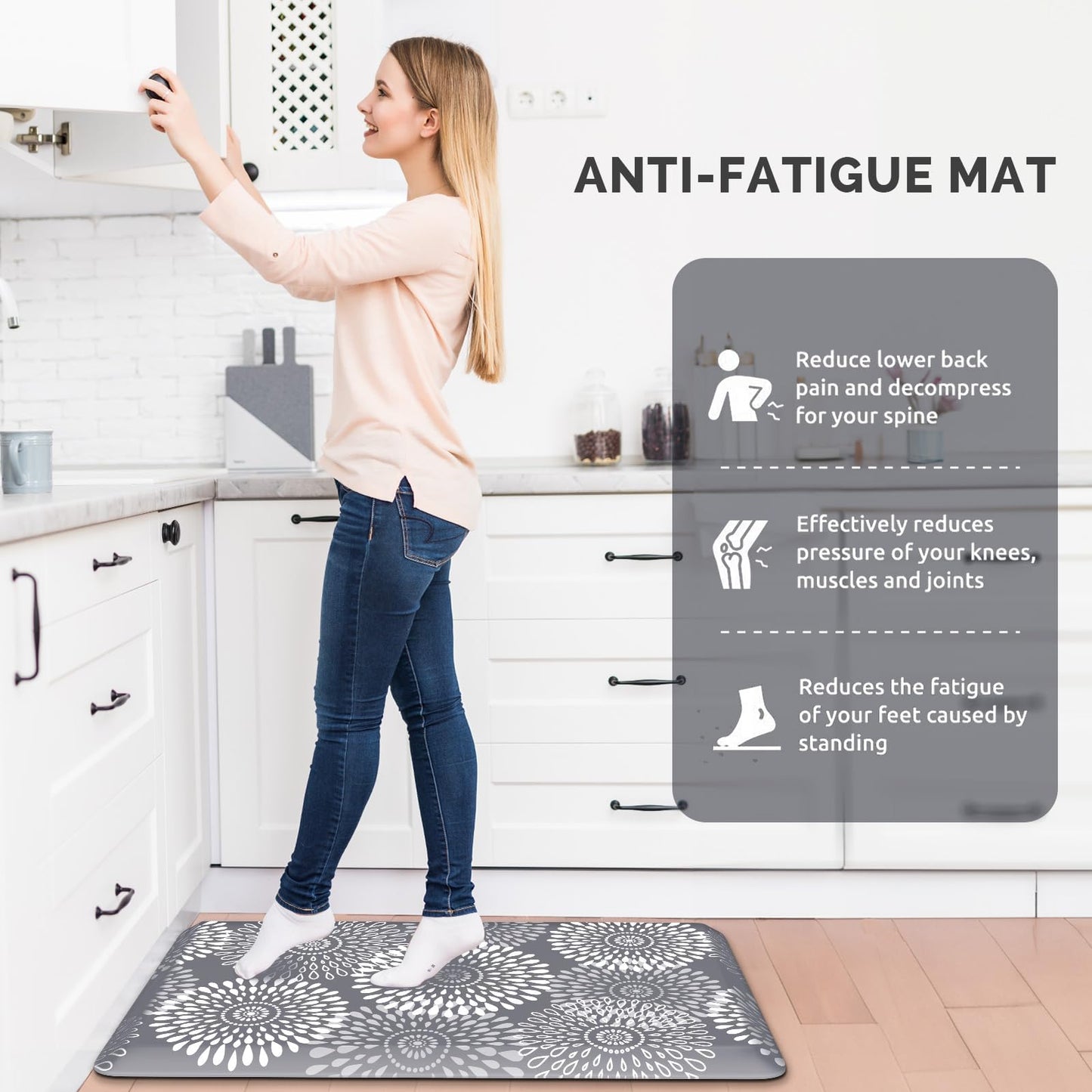 LuxStep Kitchen Mat Waterproof Kitchen Rugs for Floor Cushioned Anti-Fatigue Mat Non-Slip Standing Desk Mat Comfort Floor Mats for House Sink Office 17.3" x 28" Grey