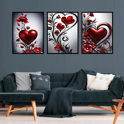 mrpwnle 3 Pack Diamond Art Kits for Adults, Valentines Day Heart Flowers Diamond Painting Kits, 5D Diamonds Painting, DIY Full Drill Gem Art Crafts Kit Home Wall Decor Gifts 11.8x15.7 inch