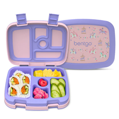 Bentgo Kids Prints Leak-Proof, 5-Compartment Bento-Style Kids Lunch Box - Ideal Portion Sizes for Ages 3-7, Durable, Drop-Proof, Dishwasher Safe, & PFAS & BPA-Free Materials (Carousel Unicorns)